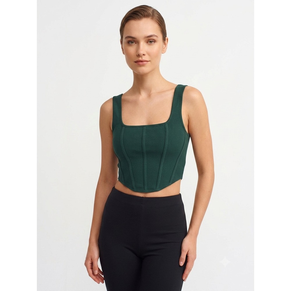Aritzia Wilfred Corset Crop Top Womens M Forest Green Knit Festival Whimsigoth